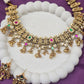 Antique Gold Temple Necklace Set with Multicolour Stones