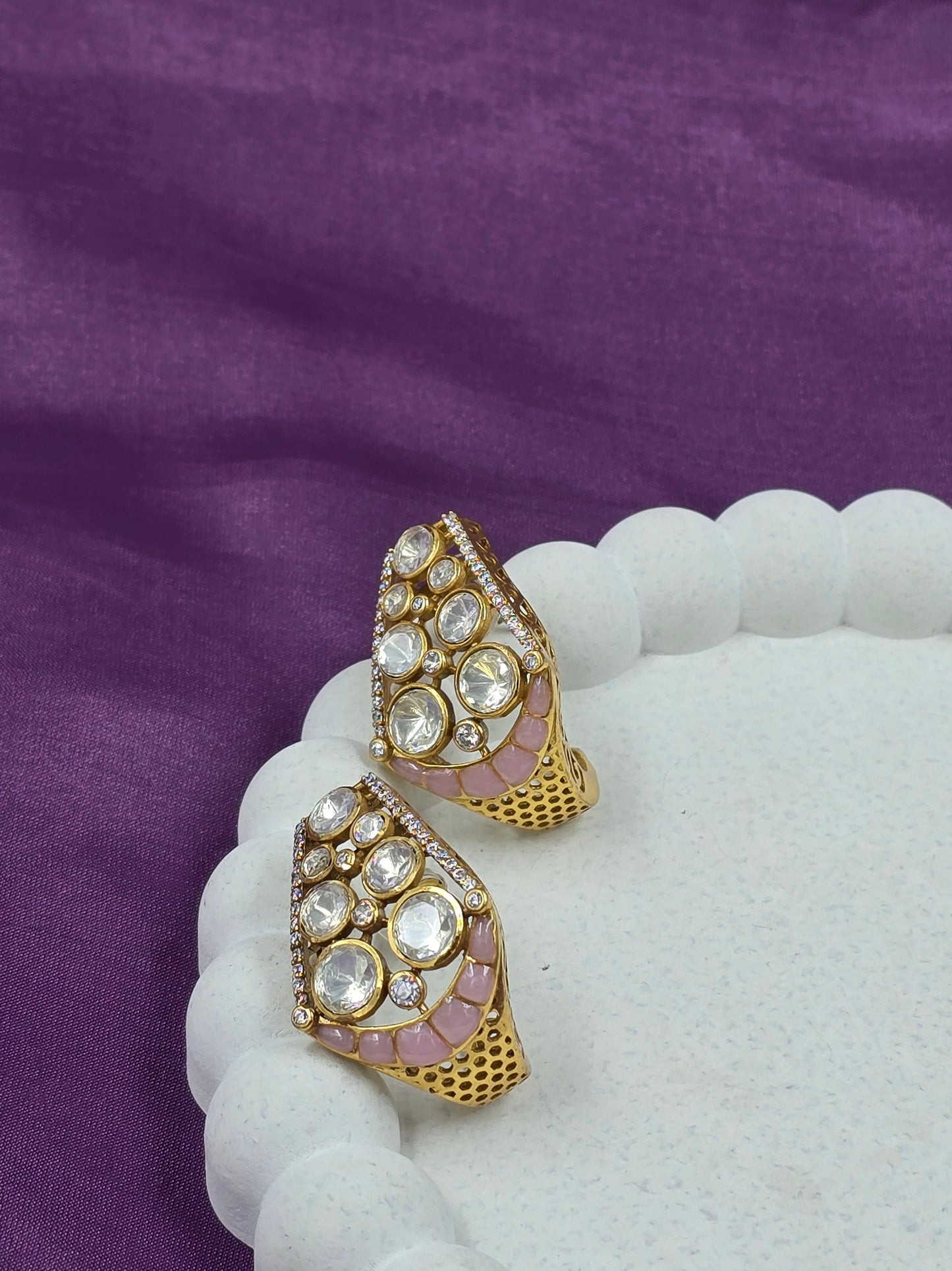 Gold-Plated Pachi Kundan Statement Stud Earrings