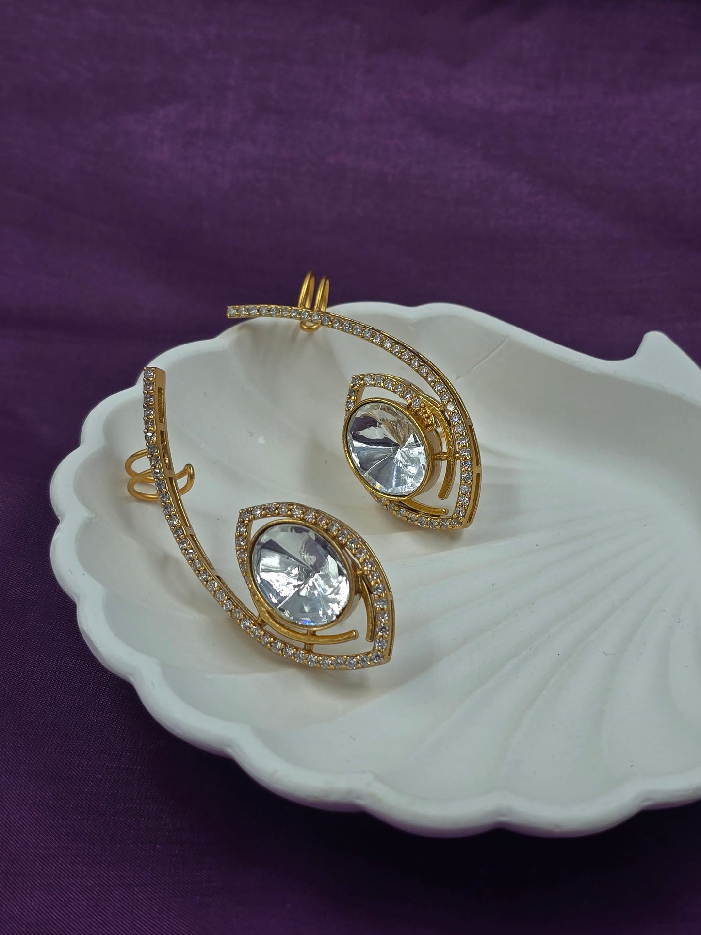 Gold-Toned Pave Crystal & Statement Eye-Shaped Ear Cuffs