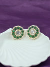 Green Kundan Floral Stud Earrings