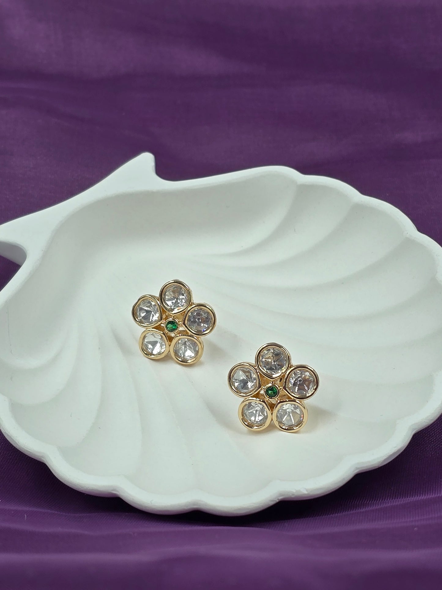 Gold-Plated Kundan Floral Stud Earrings