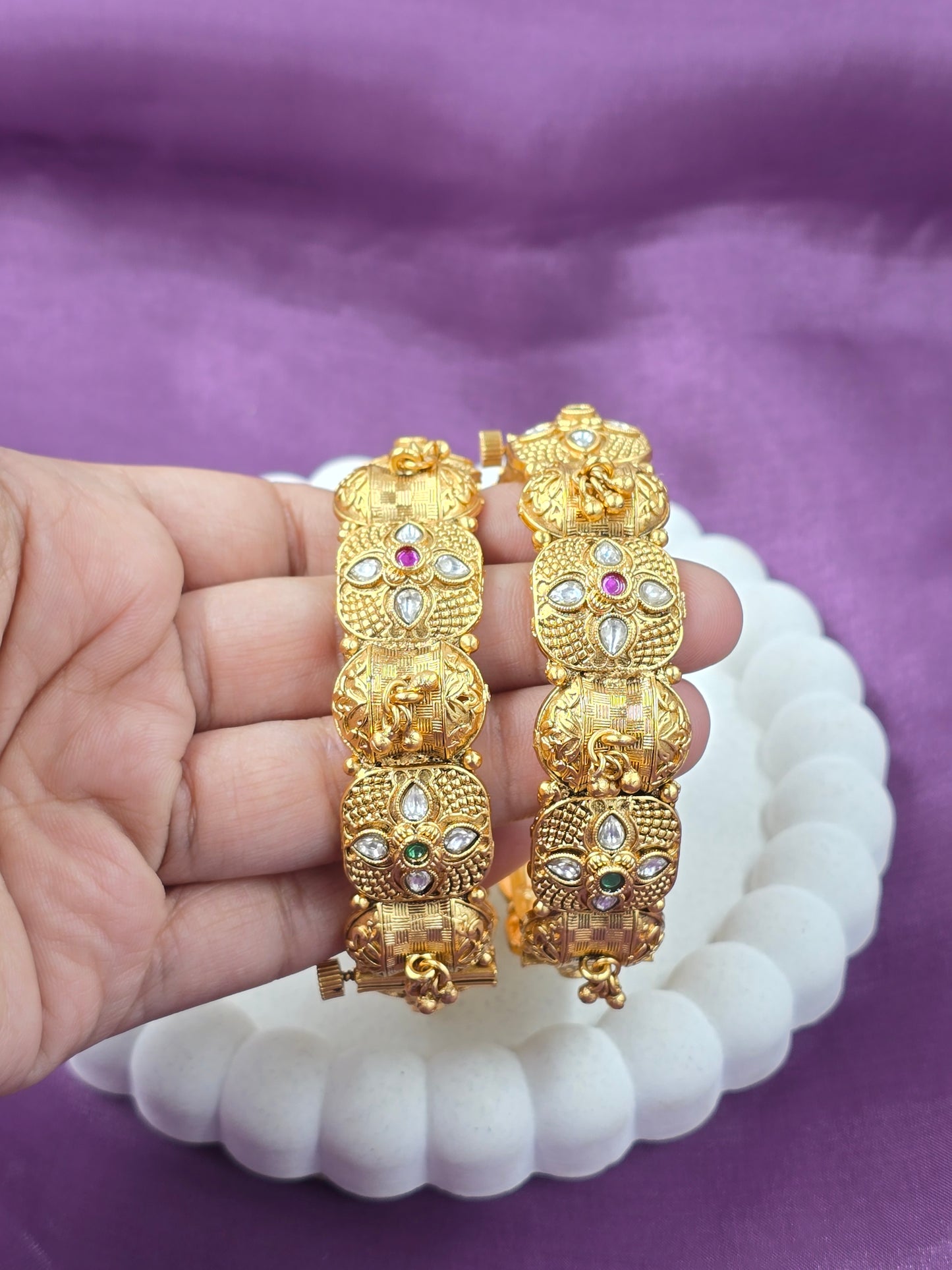 Traditional Beaded Finish Studded Bangles