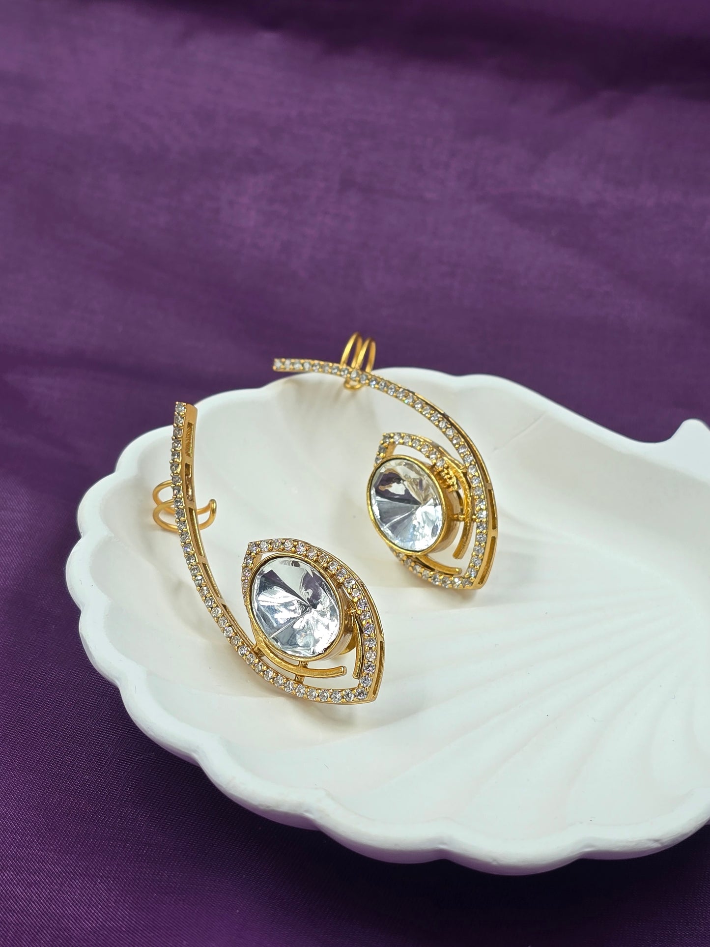 Gold-Toned Pave Crystal & Statement Eye-Shaped Ear Cuffs