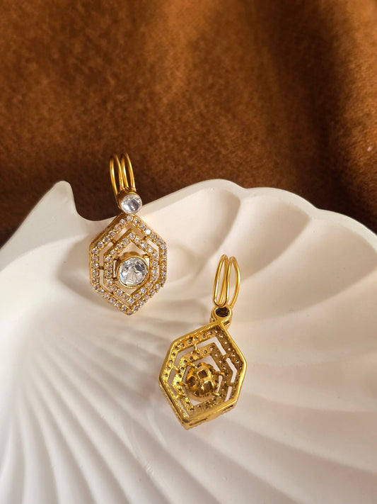 Polki Geometric Bugadi Earrings in Golden Finish