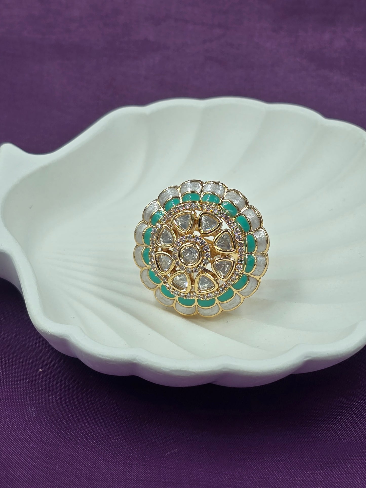 Polki Meenakari Adjustable Ring