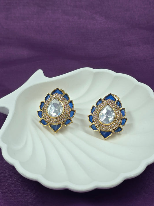 Gold-Plated Drop Polki Statement Stud Earrings