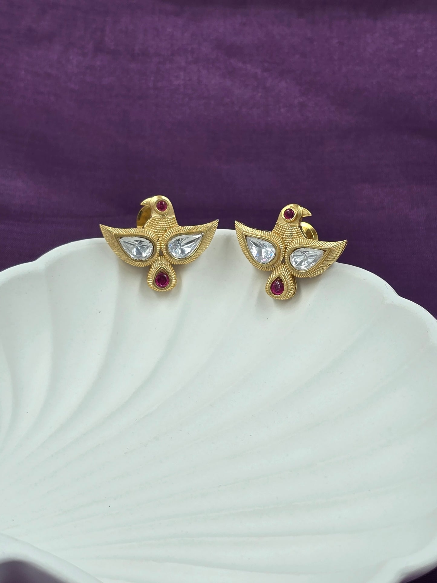 Majestic Style: Gold-Plated Polki Eagle Studs