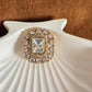 Polki Crystal Square Brooch in Golden Finish