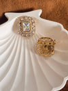Polki Crystal Square Brooch in Golden Finish