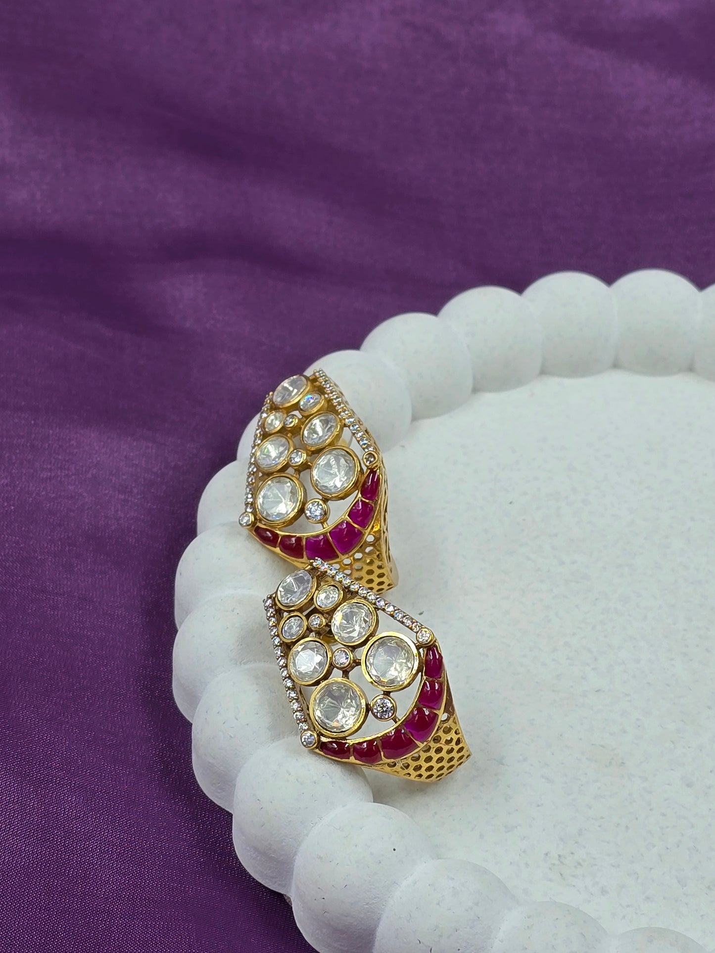 Gold-Plated Pachi Kundan Statement Stud Earrings