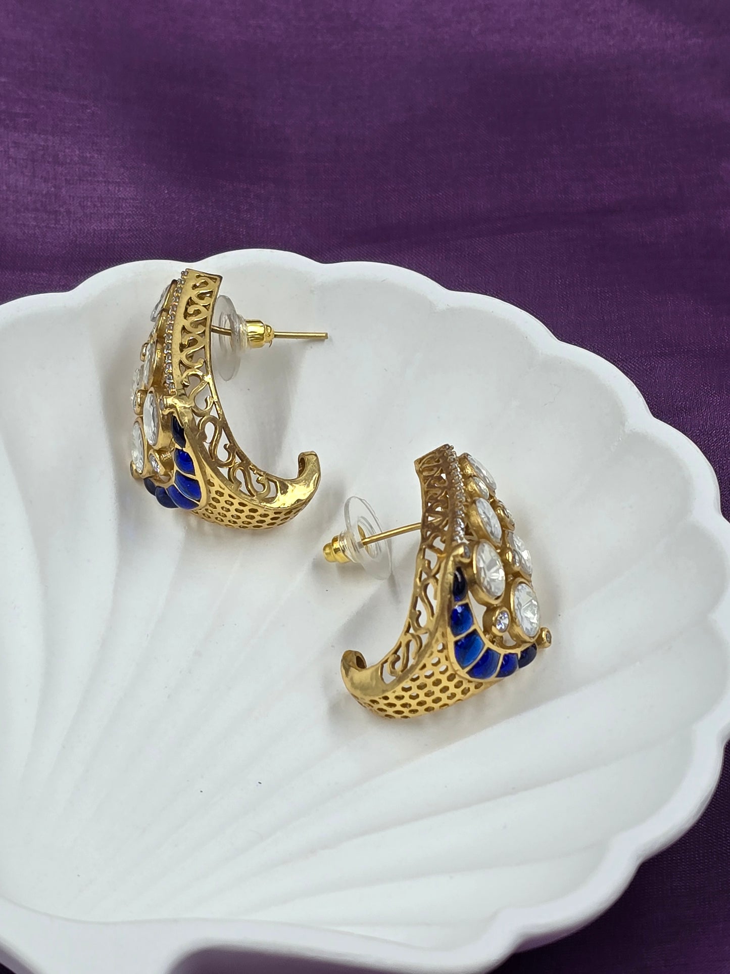 Gold-Plated Pachi Kundan Statement Stud Earrings