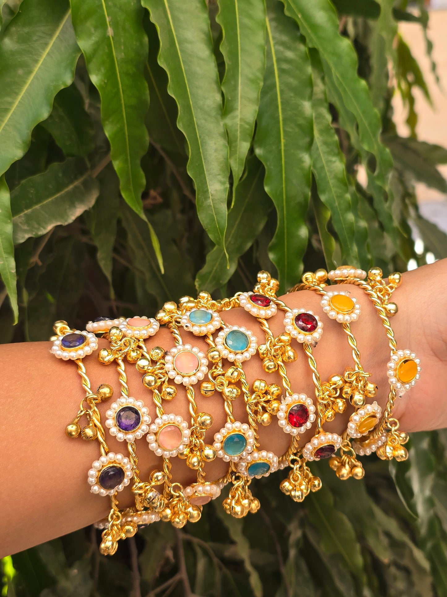 Pearl-Studded Ghungroo Bangle Pair-FREE SIZE