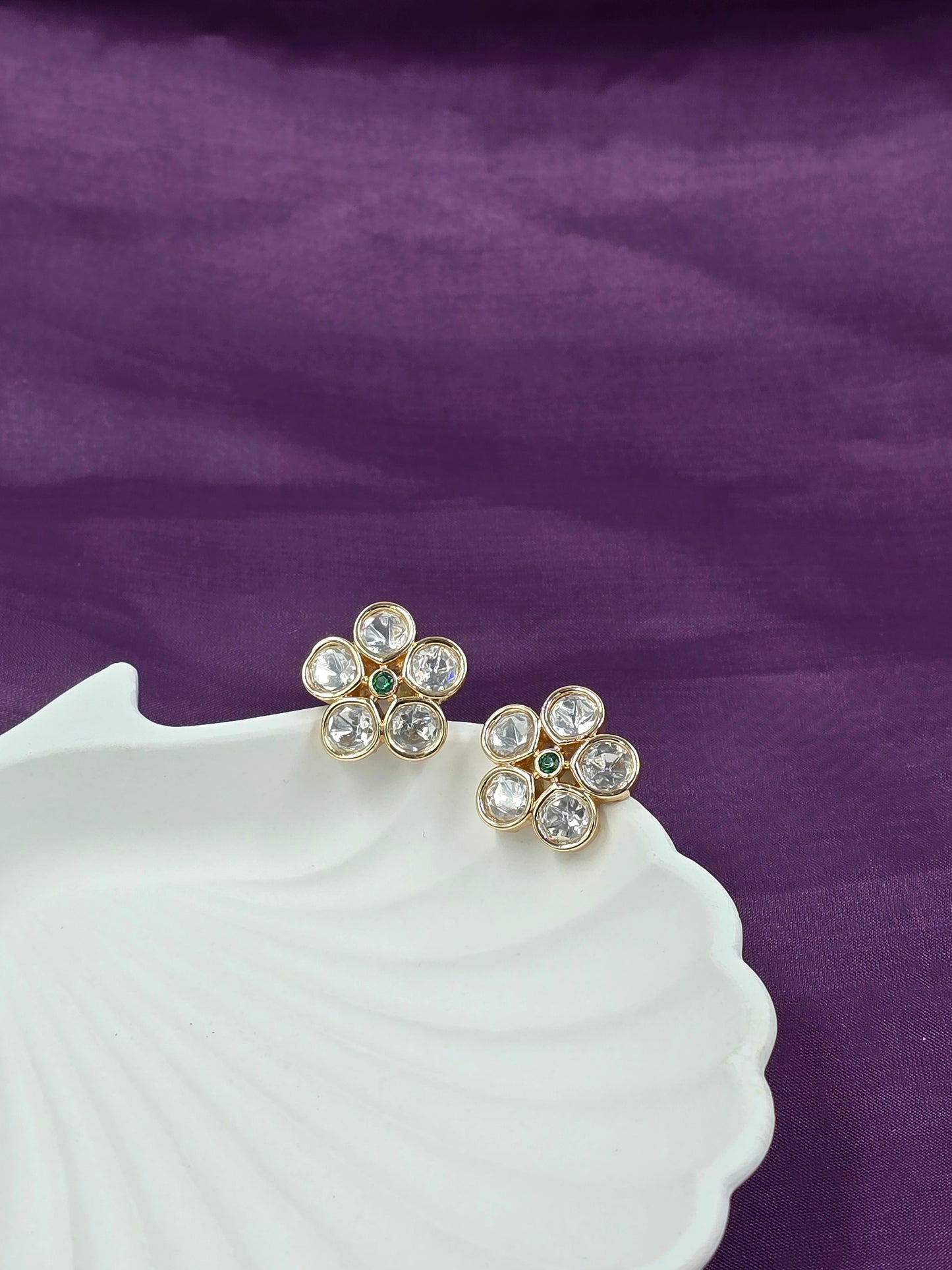 Gold-Plated Kundan Floral Stud Earrings