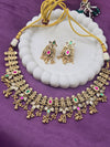 Antique Gold Temple Necklace Set with Multicolour Stones