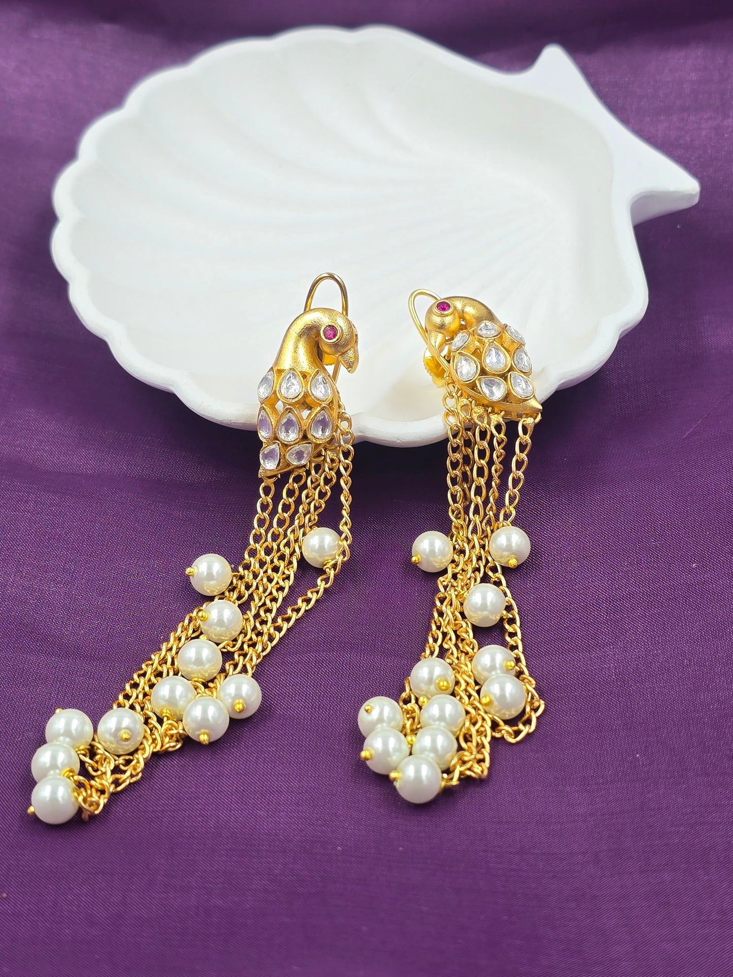 Peacock & Pearl Chain Danglers