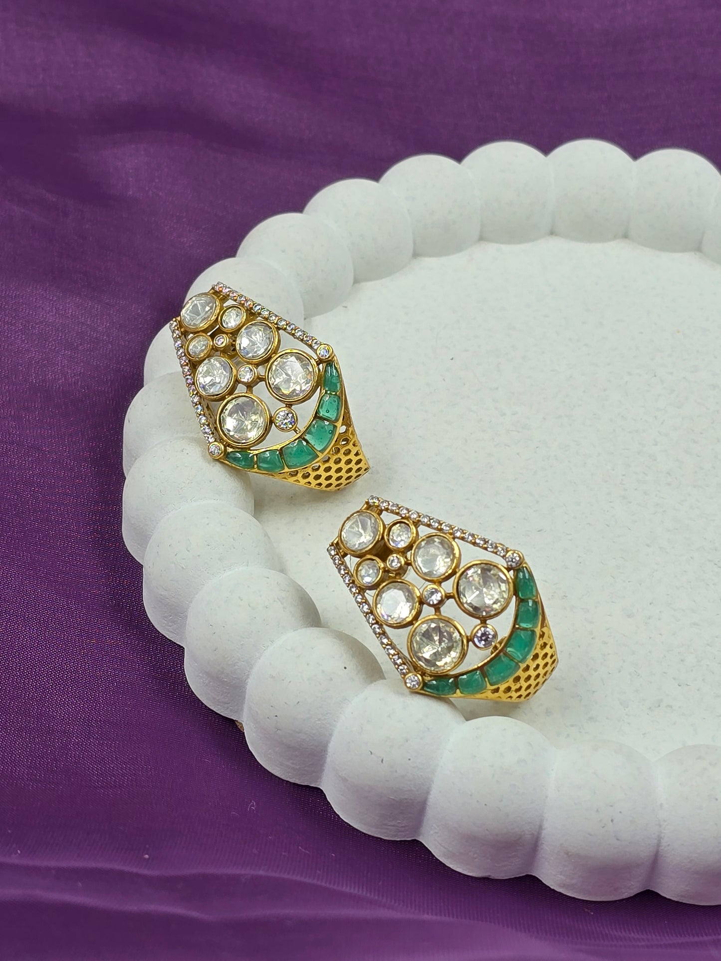 Gold-Plated Pachi Kundan Statement Stud Earrings
