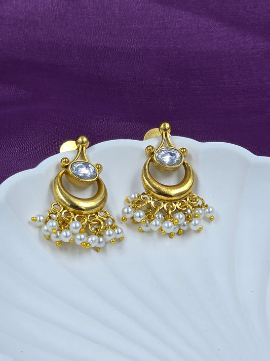 Gold-Plated Pearl Drop Temple-Style Earrings