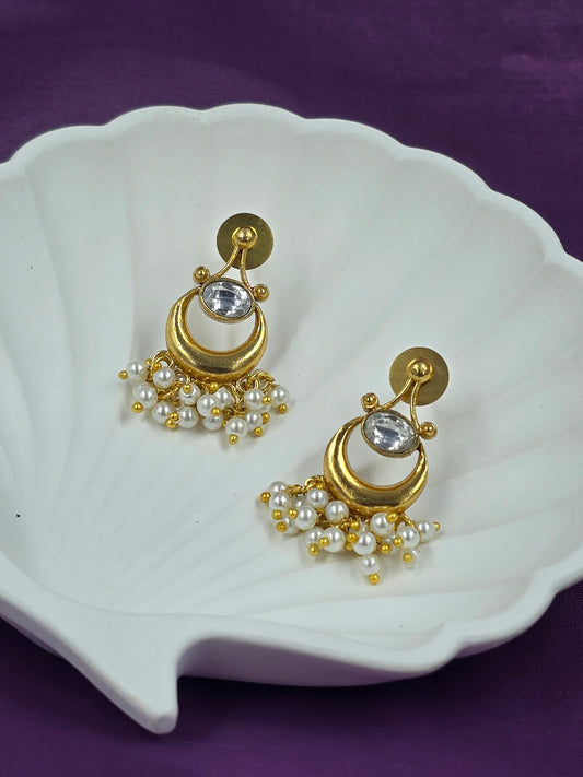 Gold-Plated Pearl Drop Temple-Style Earrings