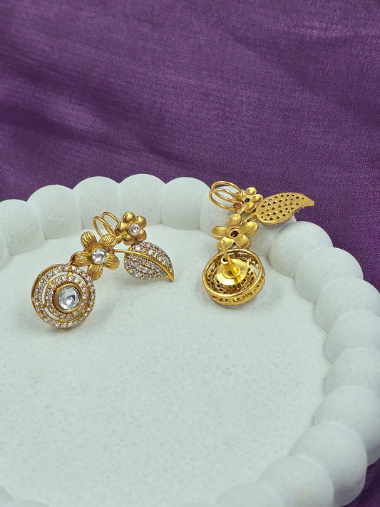Gold-Plated Floral Polki CZ Earcuff