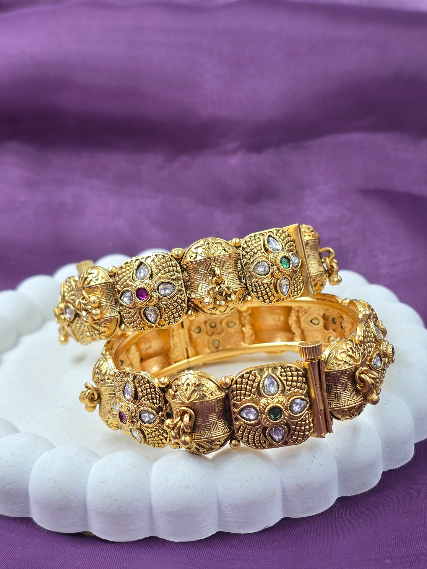 Traditional Beaded Finish Studded Bangles