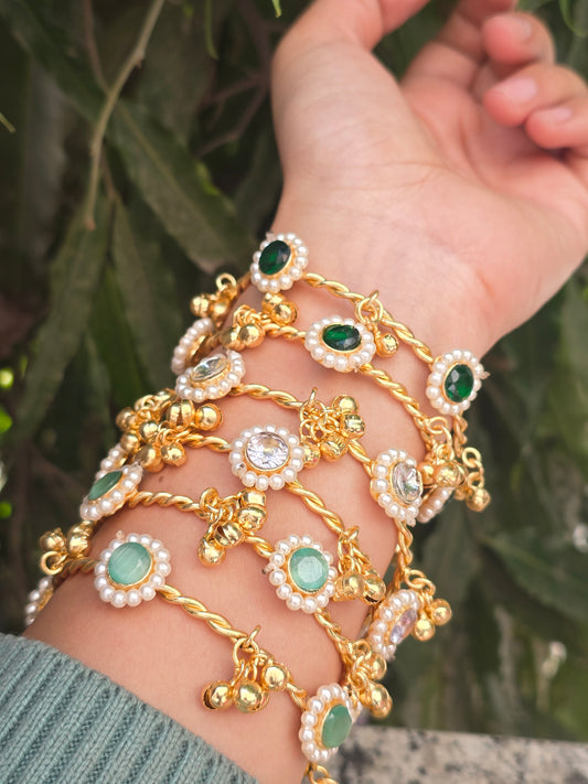 Pearl-Studded Ghungroo Bangle Pair-FREE SIZE