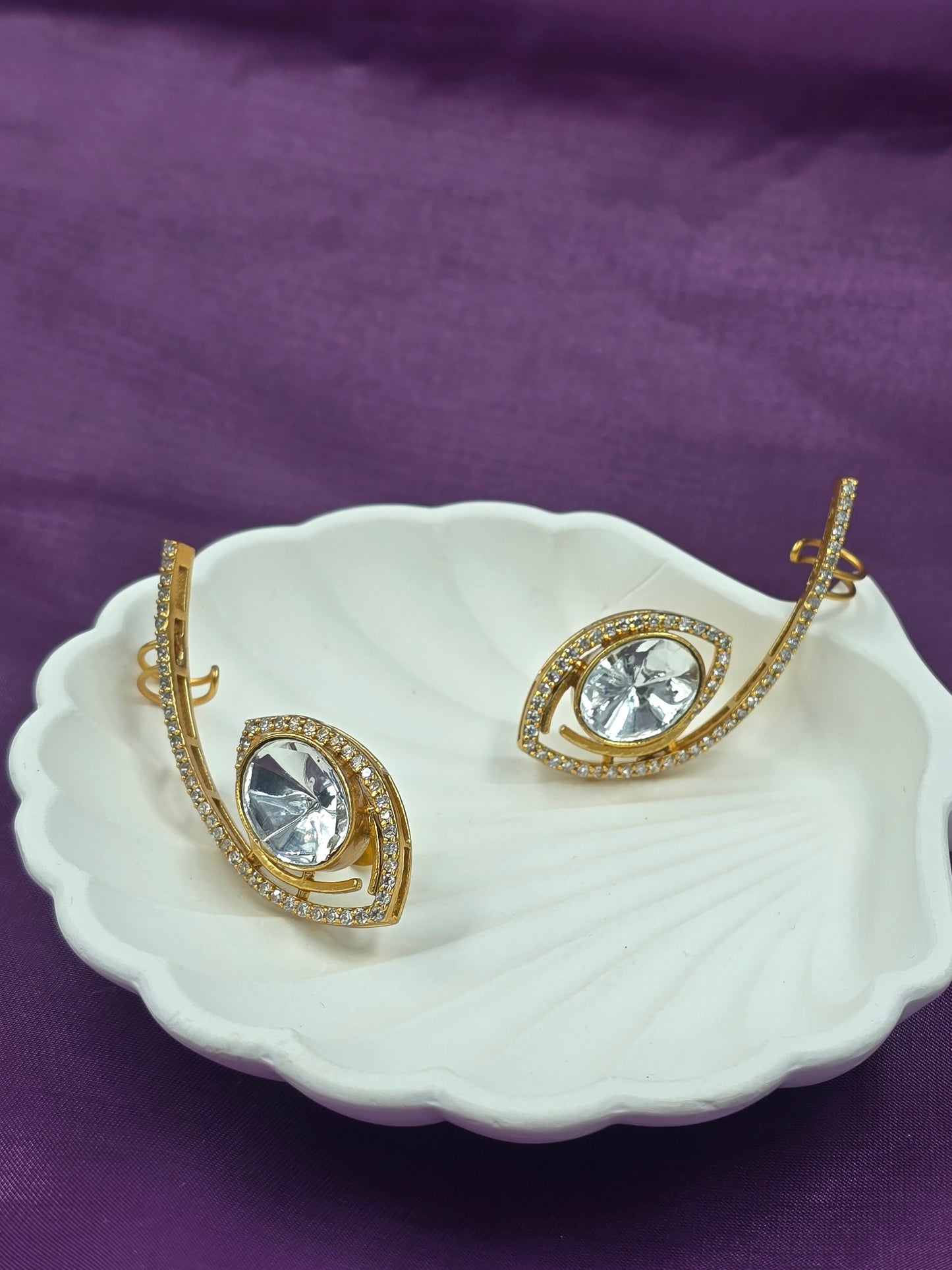 Gold-Toned Pave Crystal & Statement Eye-Shaped Ear Cuffs