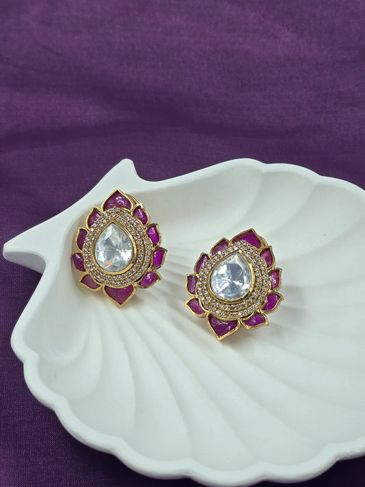 Gold-Plated Drop Polki Statement Stud Earrings