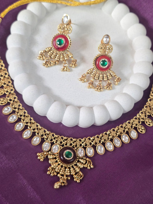 Polki Neckline in Gold Finish